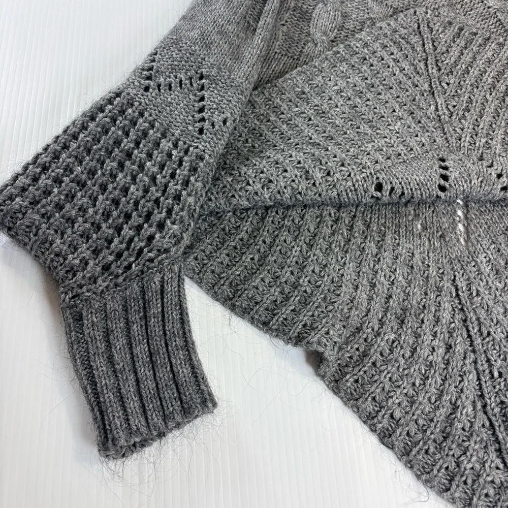 Iperico Made in Italy Grey Turtleneck Knit Poncho Sweater OS Wool Mohair Blend